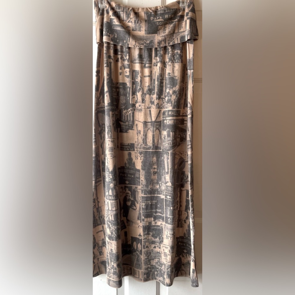 Casa Lee Gray Beige Taupe New York Photo Street Scenes Knit Maxi Skirt Large